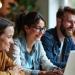 Pessoas diversas aprendendo online em laptops